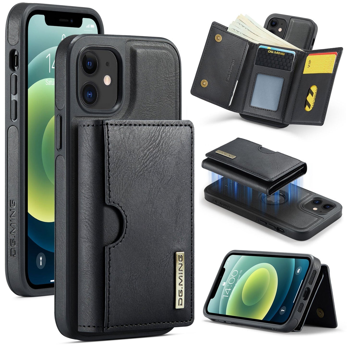 New 2-IN-1 RFID Blocking Wallet Card Holder Leather Phone Case for iPhone