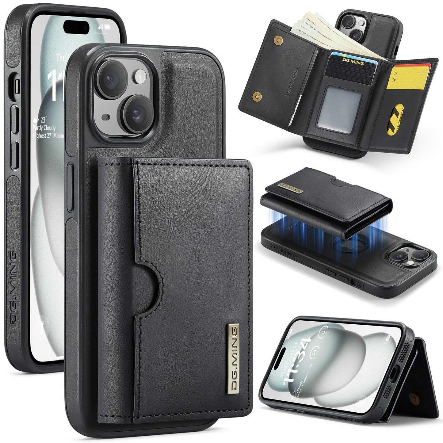 New 2-IN-1 RFID Blocking Wallet Card Holder Leather Phone Case for iPhone