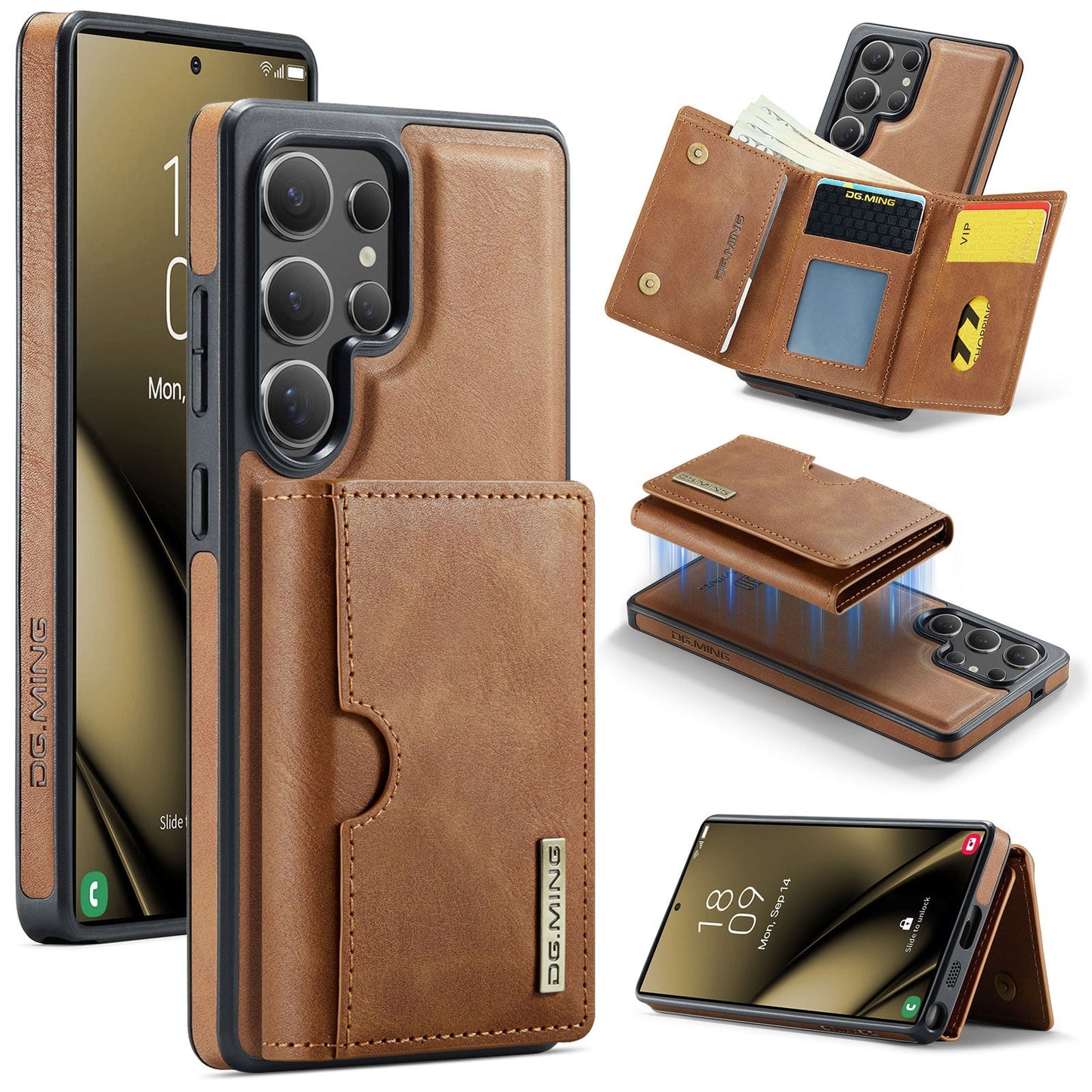 New 2-IN-1 RFID Blocking Wallet Card Holder Leather Phone Case for Samsung