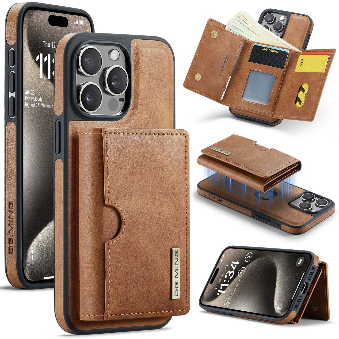 New 2-IN-1 RFID Blocking Wallet Card Holder Leather Phone Case for iPhone