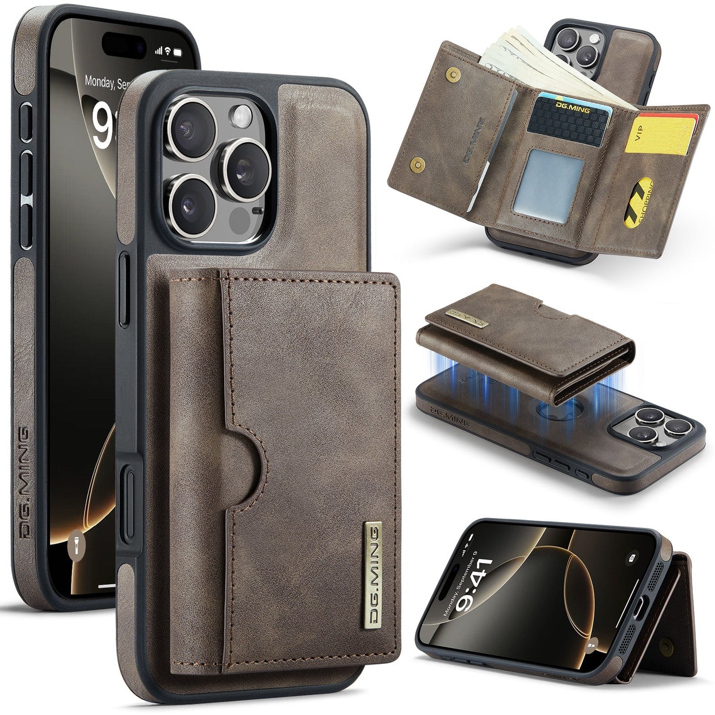 New 2-IN-1 RFID Blocking Wallet Card Holder Leather Phone Case for iPhone