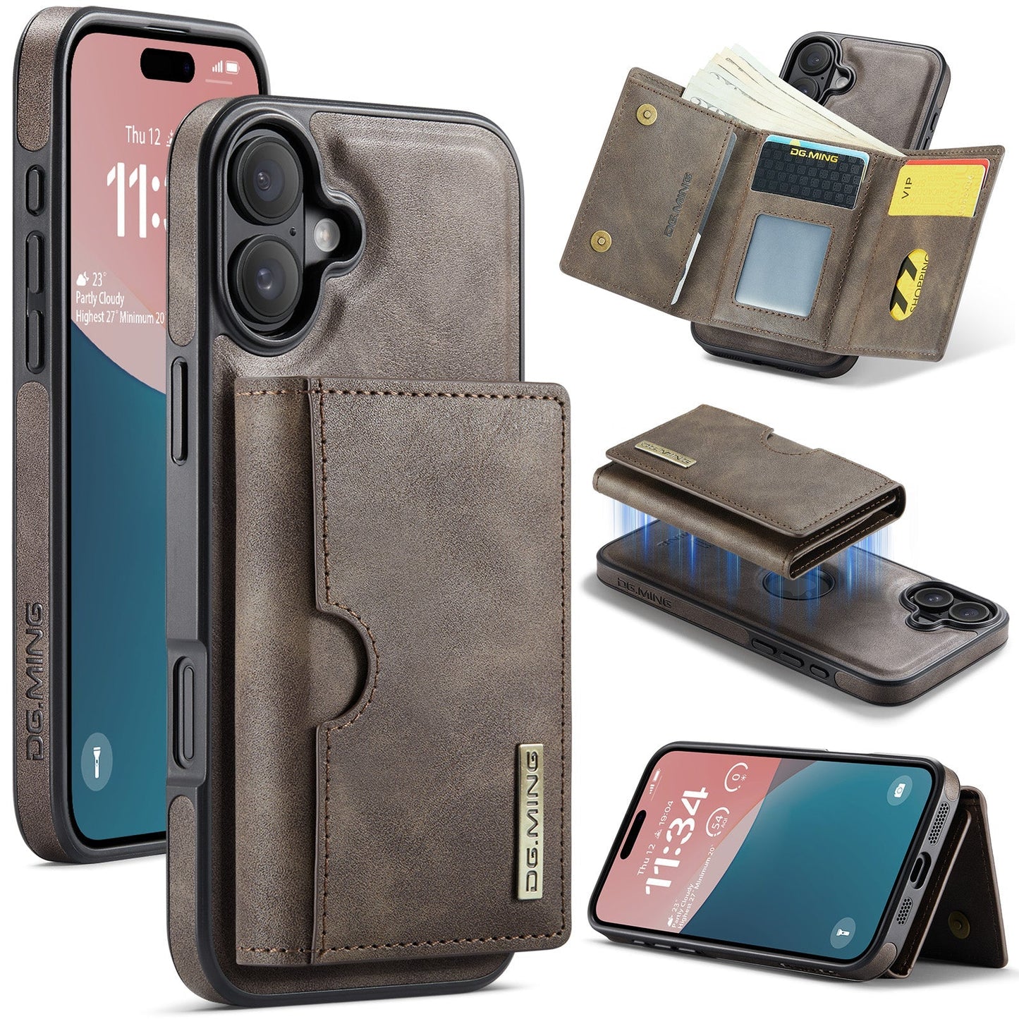 New 2-IN-1 RFID Blocking Wallet Card Holder Leather Phone Case for iPhone