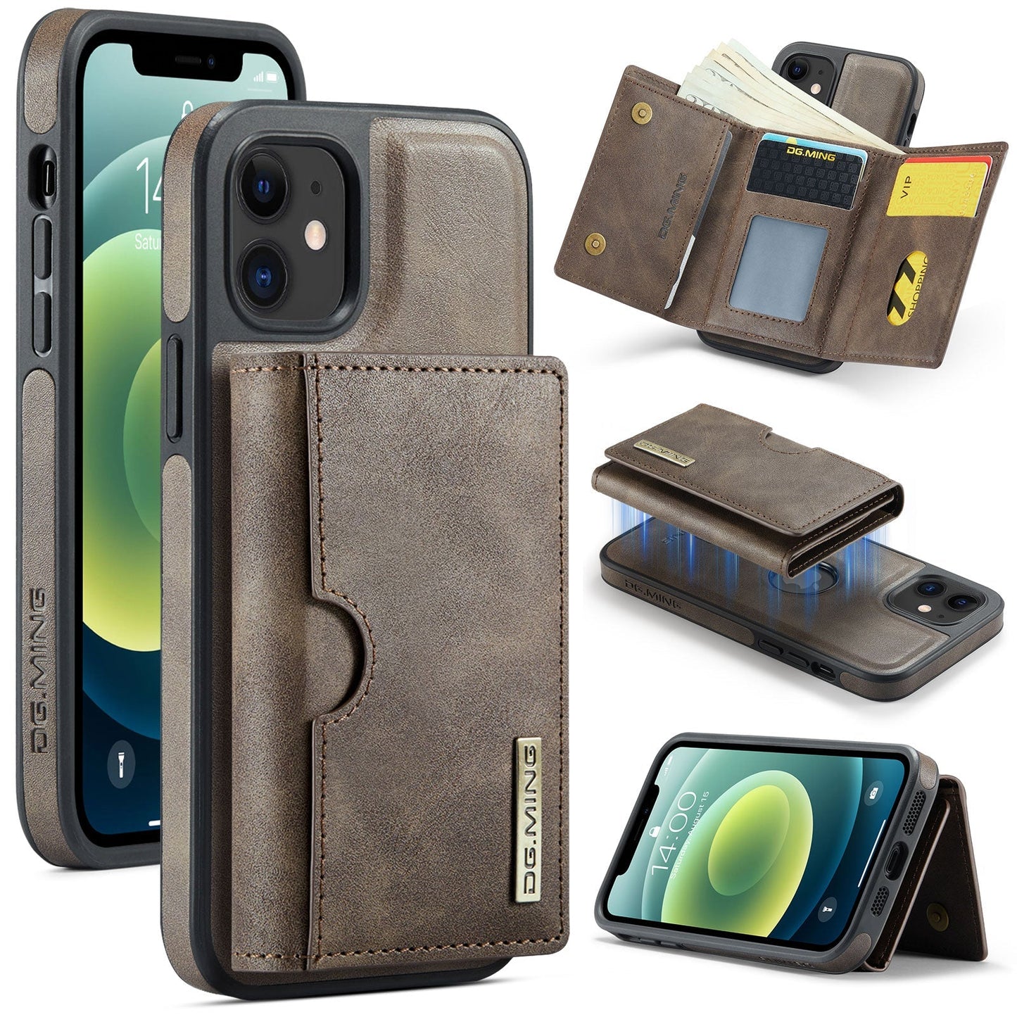 New 2-IN-1 RFID Blocking Wallet Card Holder Leather Phone Case for iPhone
