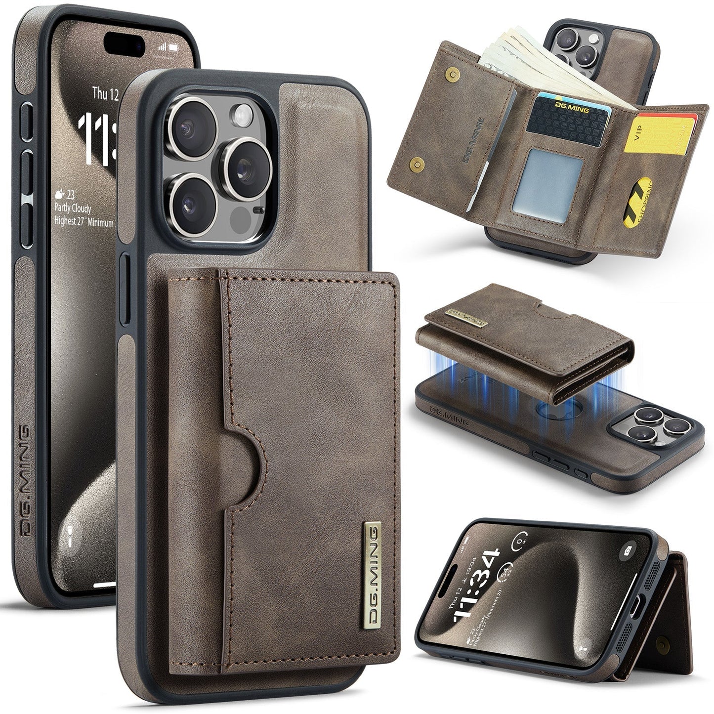 New 2-IN-1 RFID Blocking Wallet Card Holder Leather Phone Case for iPhone