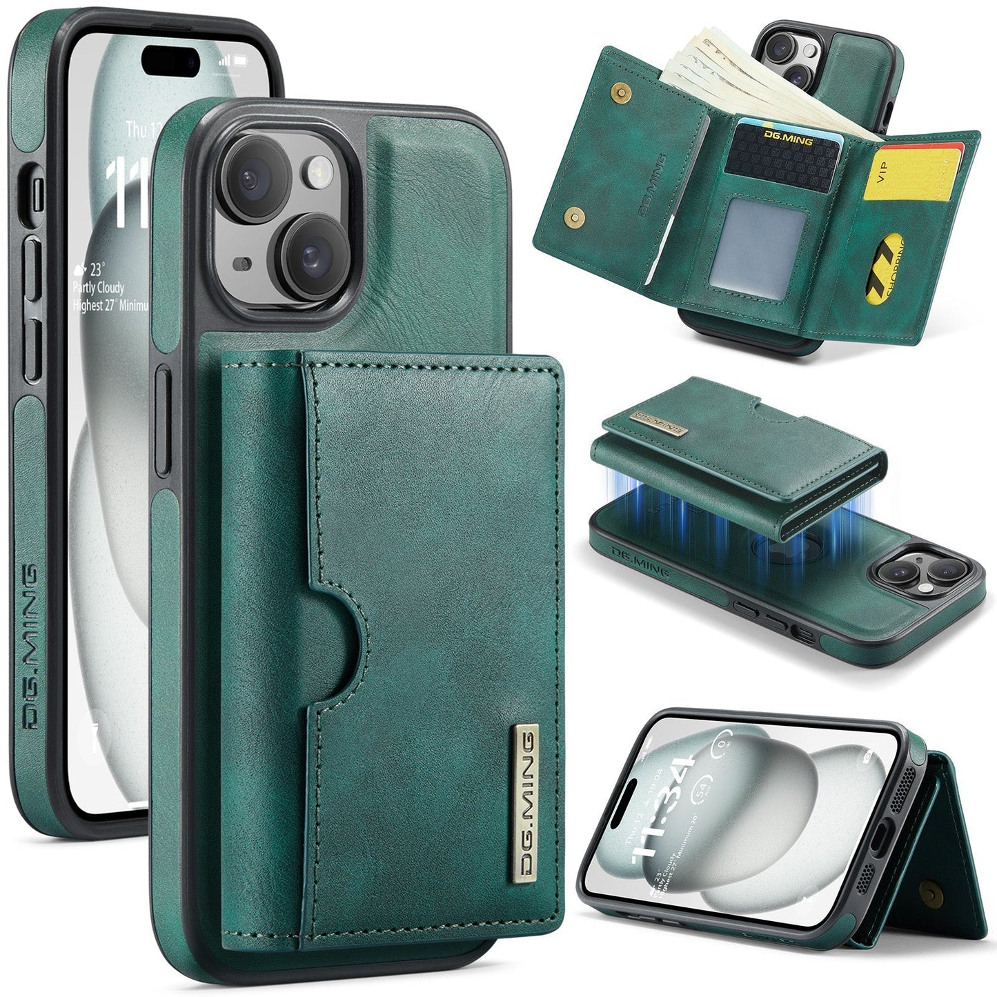 New 2-IN-1 RFID Blocking Wallet Card Holder Leather Phone Case for iPhone