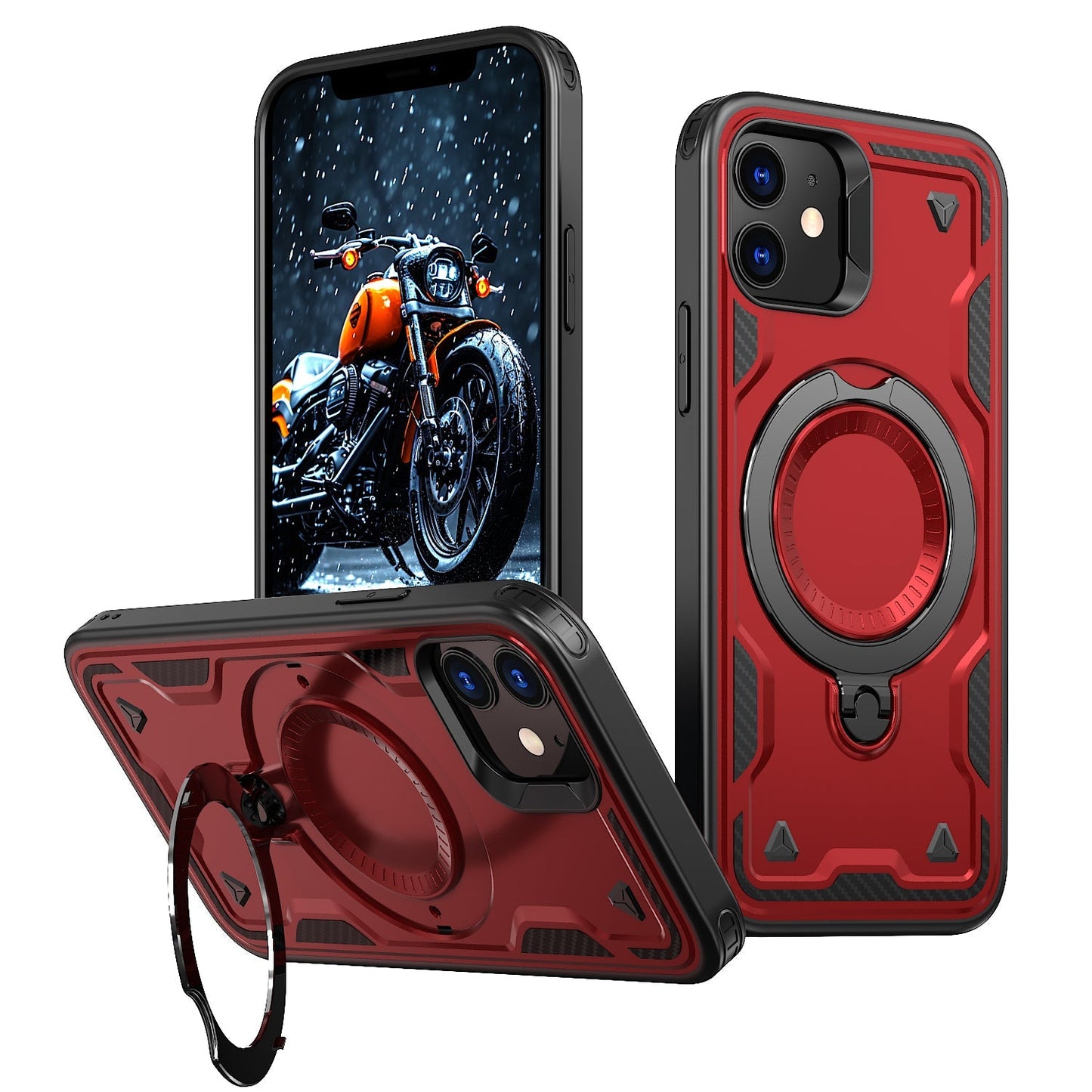 New PC Hybrid TPU Armor MagSafe Ring Holder Phone Case for iPhone