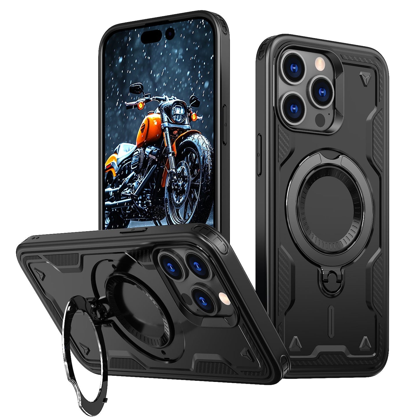 New PC Hybrid TPU Armor MagSafe Ring Holder Phone Case for iPhone