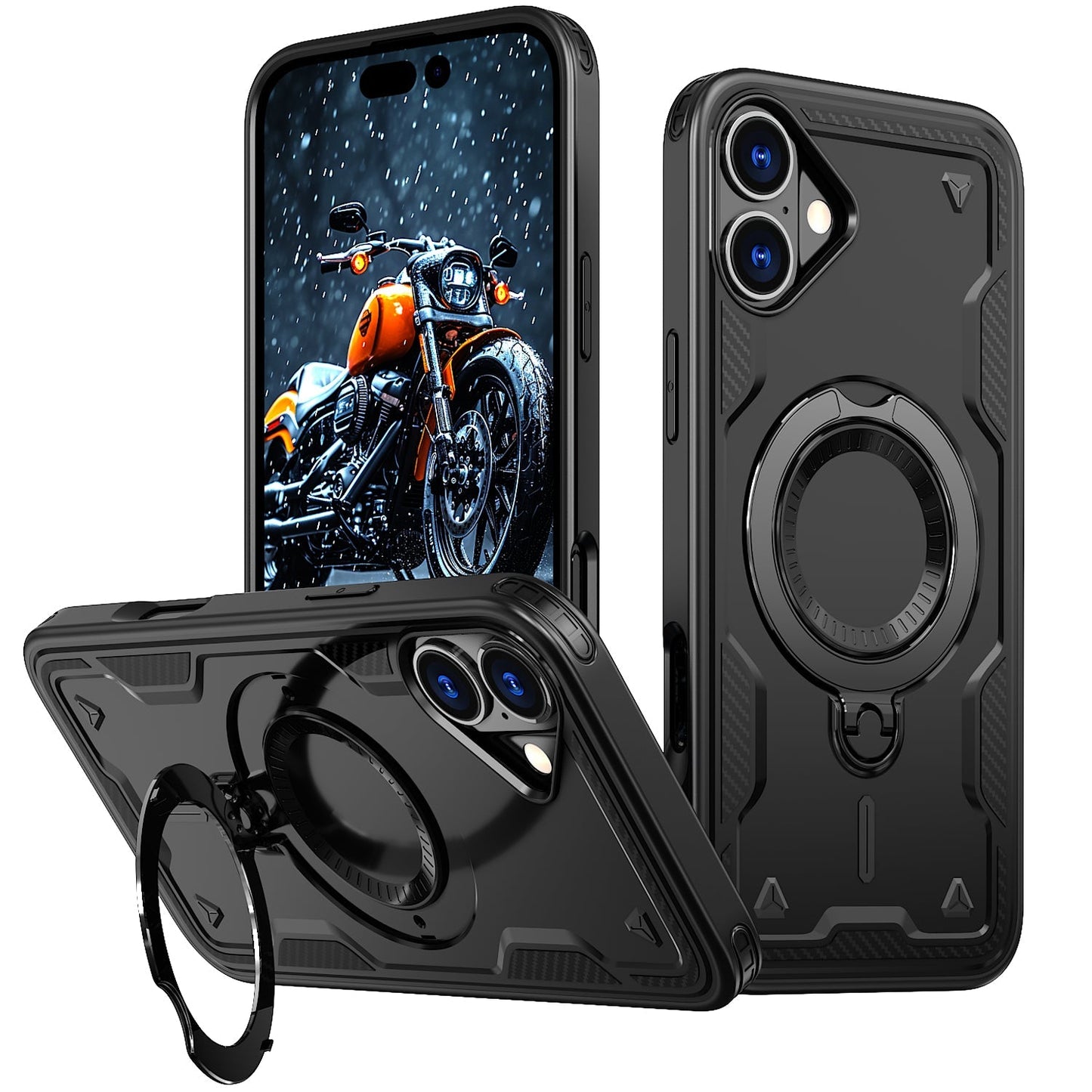 New PC Hybrid TPU Armor MagSafe Ring Holder Phone Case for iPhone