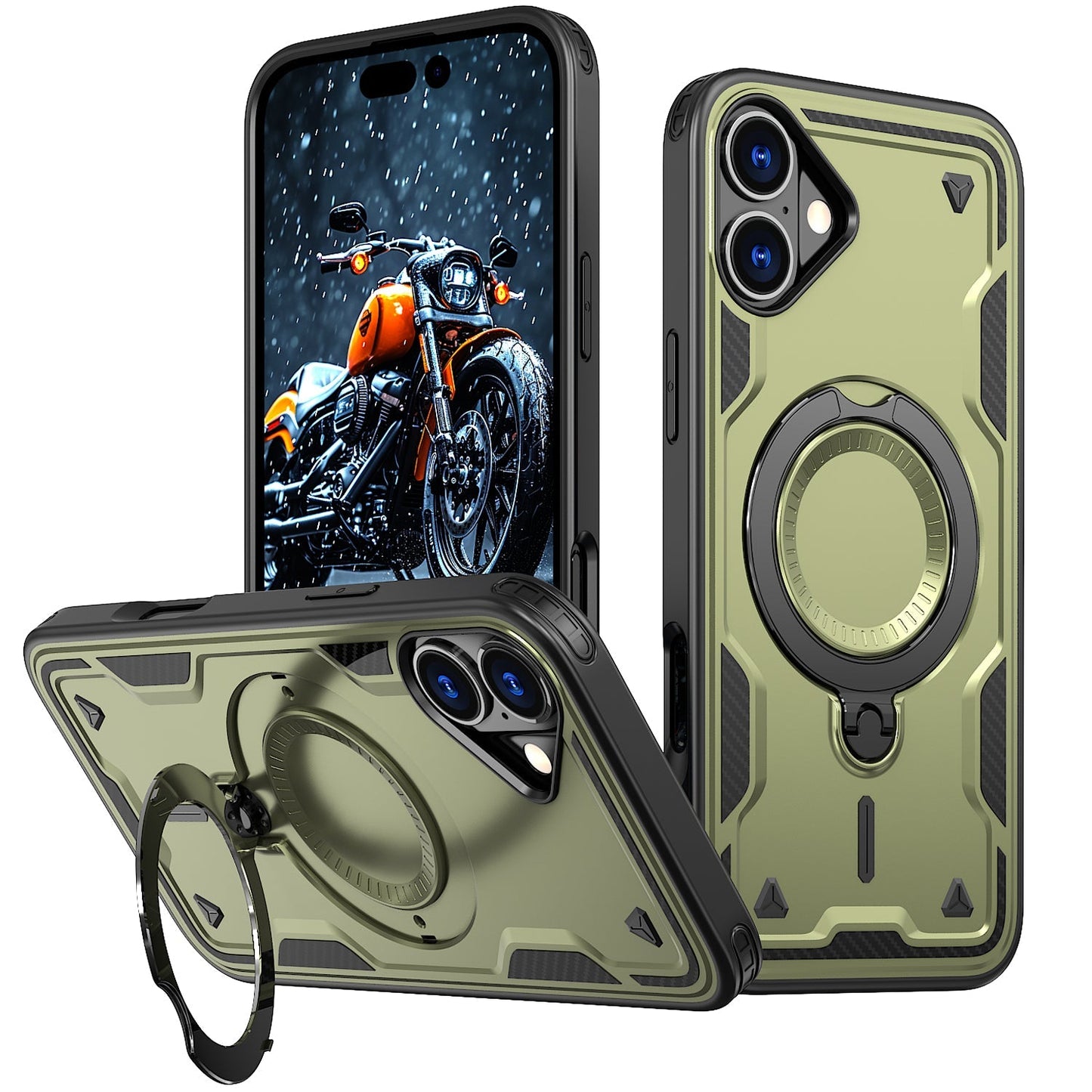 New PC Hybrid TPU Armor MagSafe Ring Holder Phone Case for iPhone