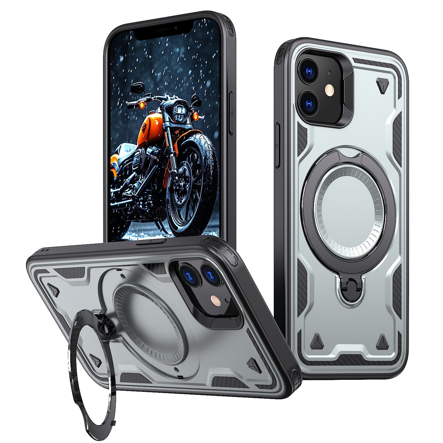 New PC Hybrid TPU Armor MagSafe Ring Holder Phone Case for iPhone