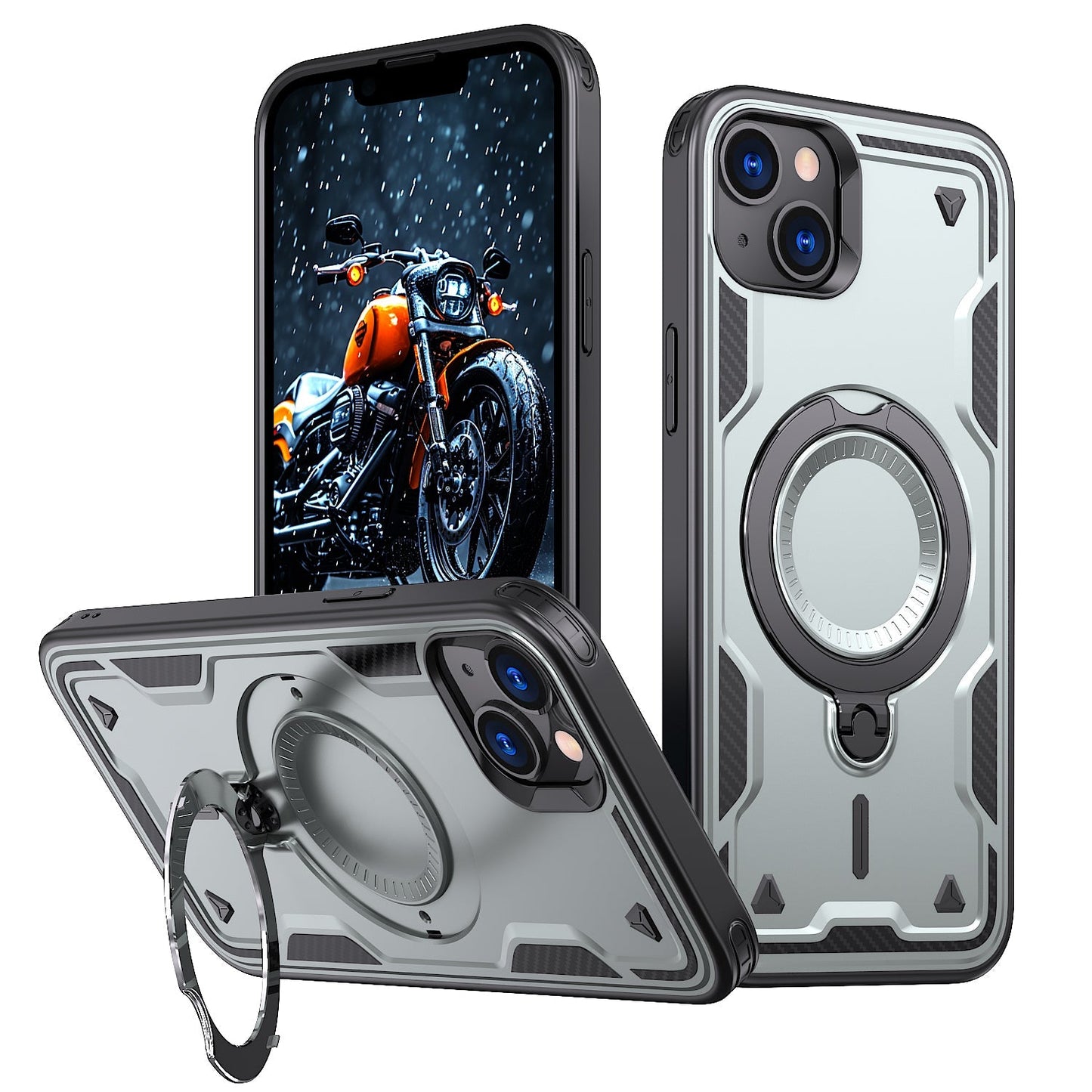 New PC Hybrid TPU Armor MagSafe Ring Holder Phone Case for iPhone