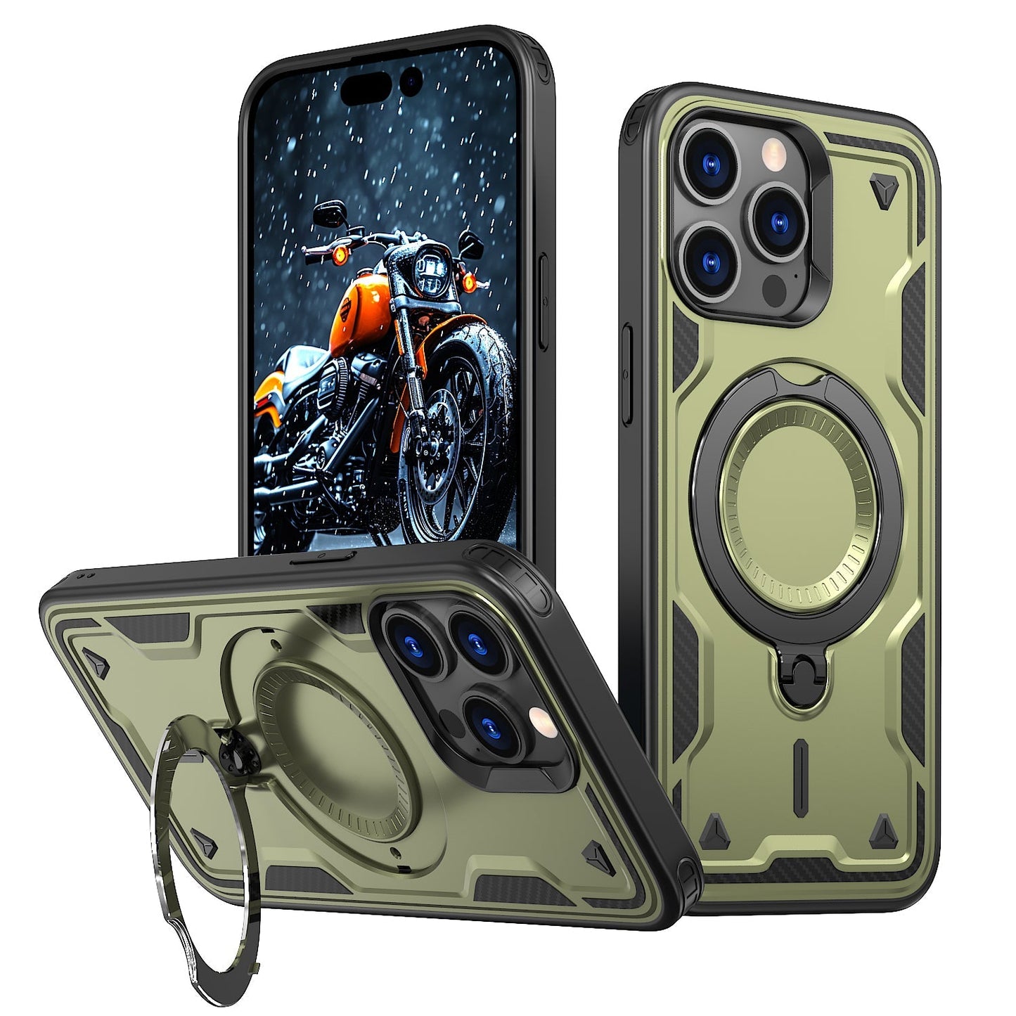 New PC Hybrid TPU Armor MagSafe Ring Holder Phone Case for iPhone