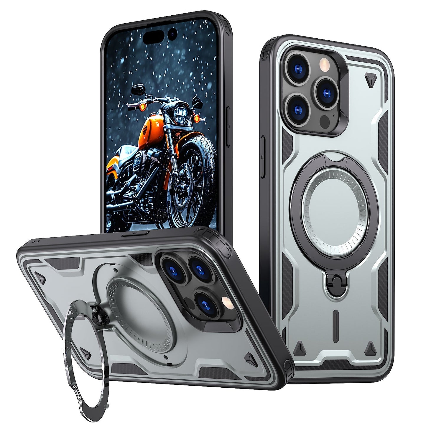 New PC Hybrid TPU Armor MagSafe Ring Holder Phone Case for iPhone