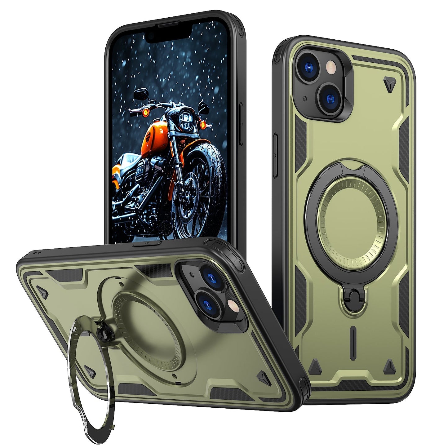 New PC Hybrid TPU Armor MagSafe Ring Holder Phone Case for iPhone