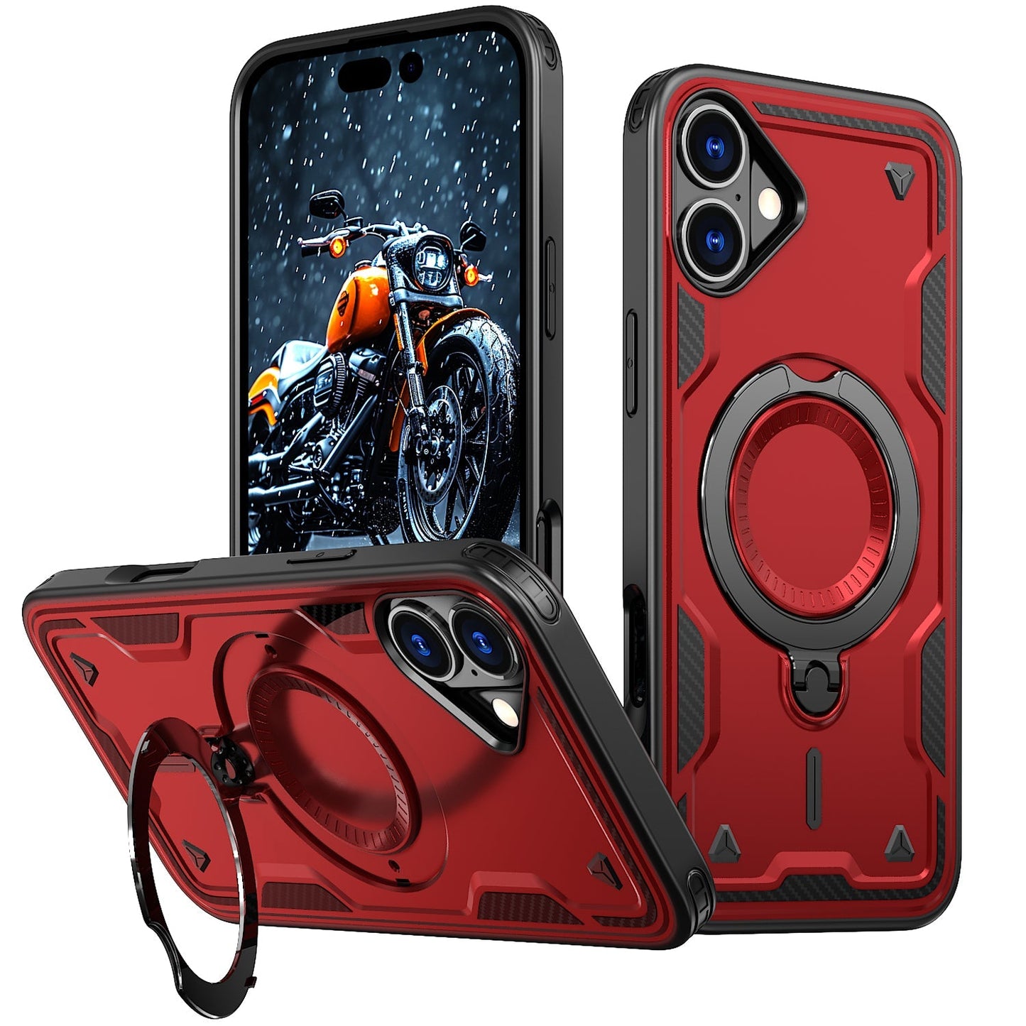 New PC Hybrid TPU Armor MagSafe Ring Holder Phone Case for iPhone