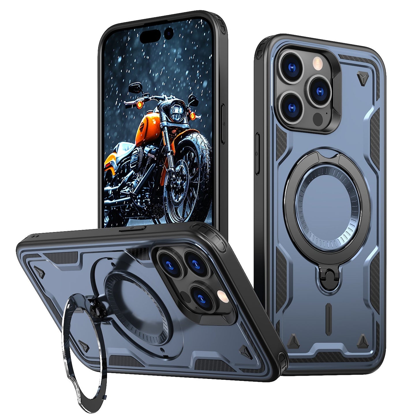 New PC Hybrid TPU Armor MagSafe Ring Holder Phone Case for iPhone