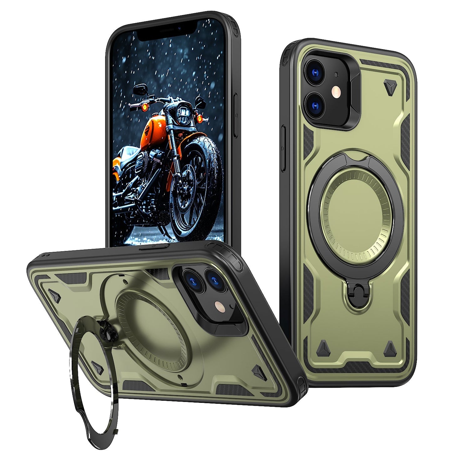 New PC Hybrid TPU Armor MagSafe Ring Holder Phone Case for iPhone