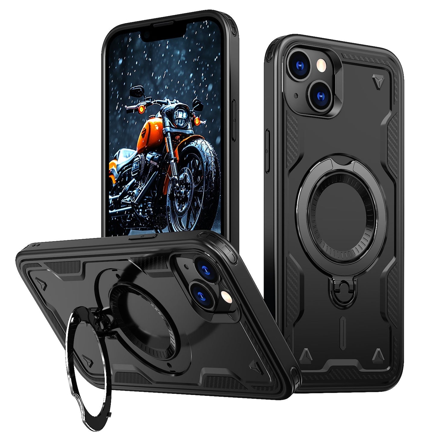 New PC Hybrid TPU Armor MagSafe Ring Holder Phone Case for iPhone