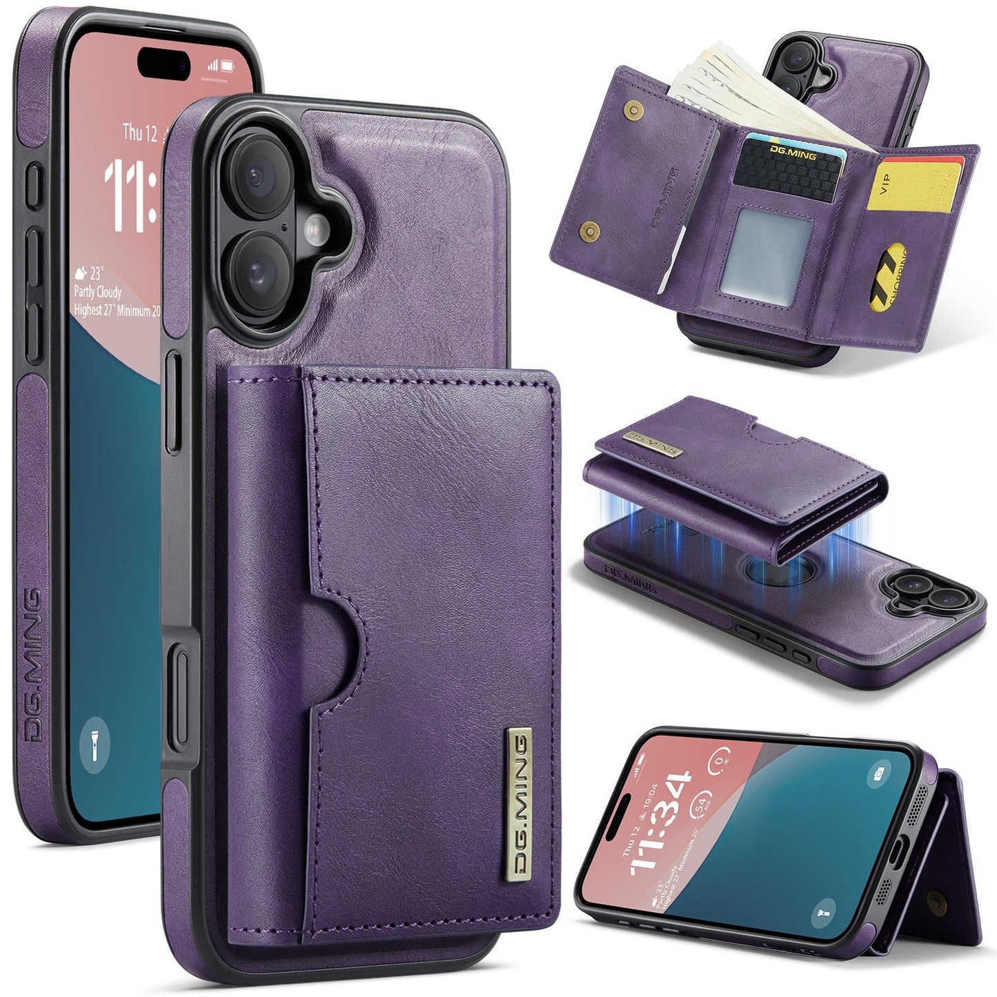 New 2-IN-1 RFID Blocking Wallet Card Holder Leather Phone Case for iPhone