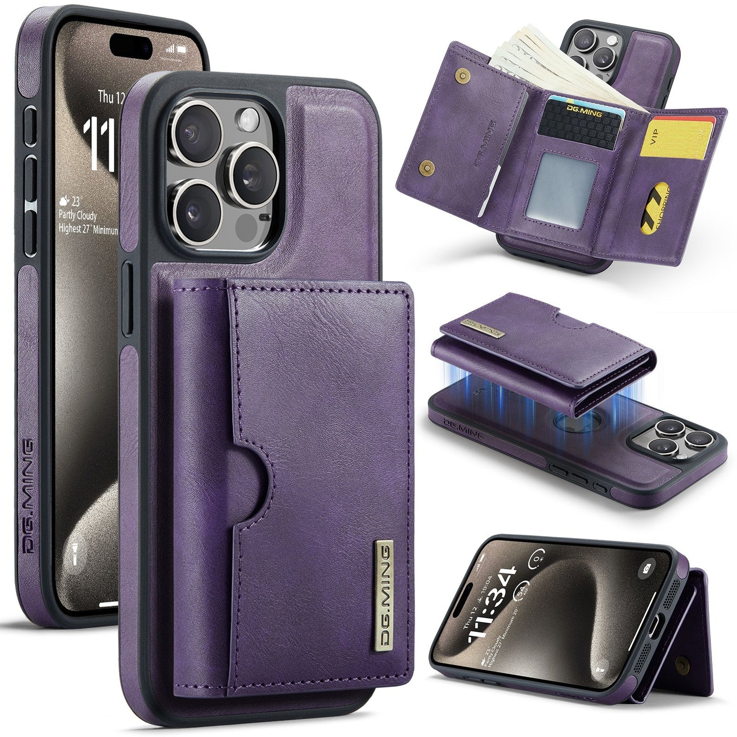 New 2-IN-1 RFID Blocking Wallet Card Holder Leather Phone Case for iPhone