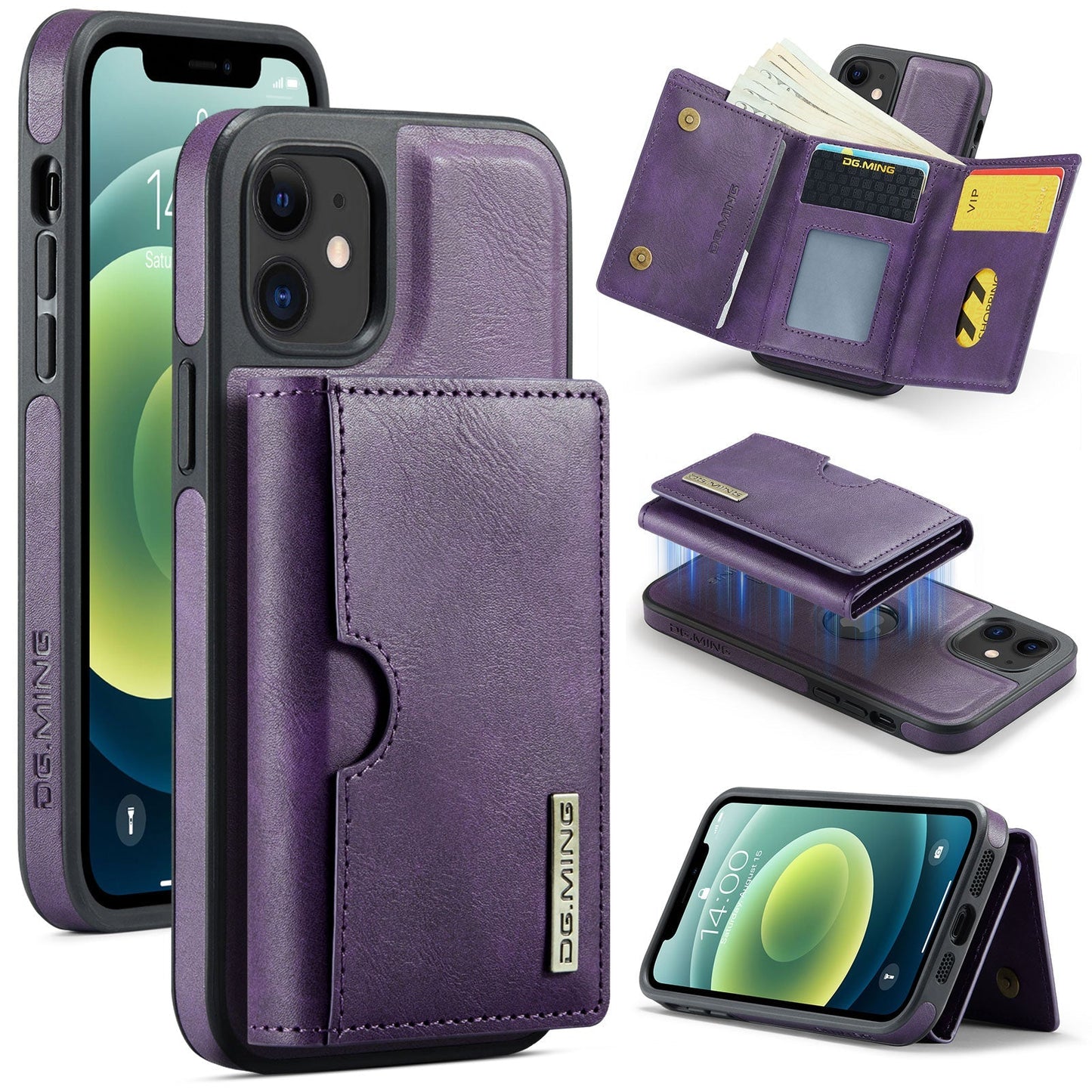 New 2-IN-1 RFID Blocking Wallet Card Holder Leather Phone Case for iPhone