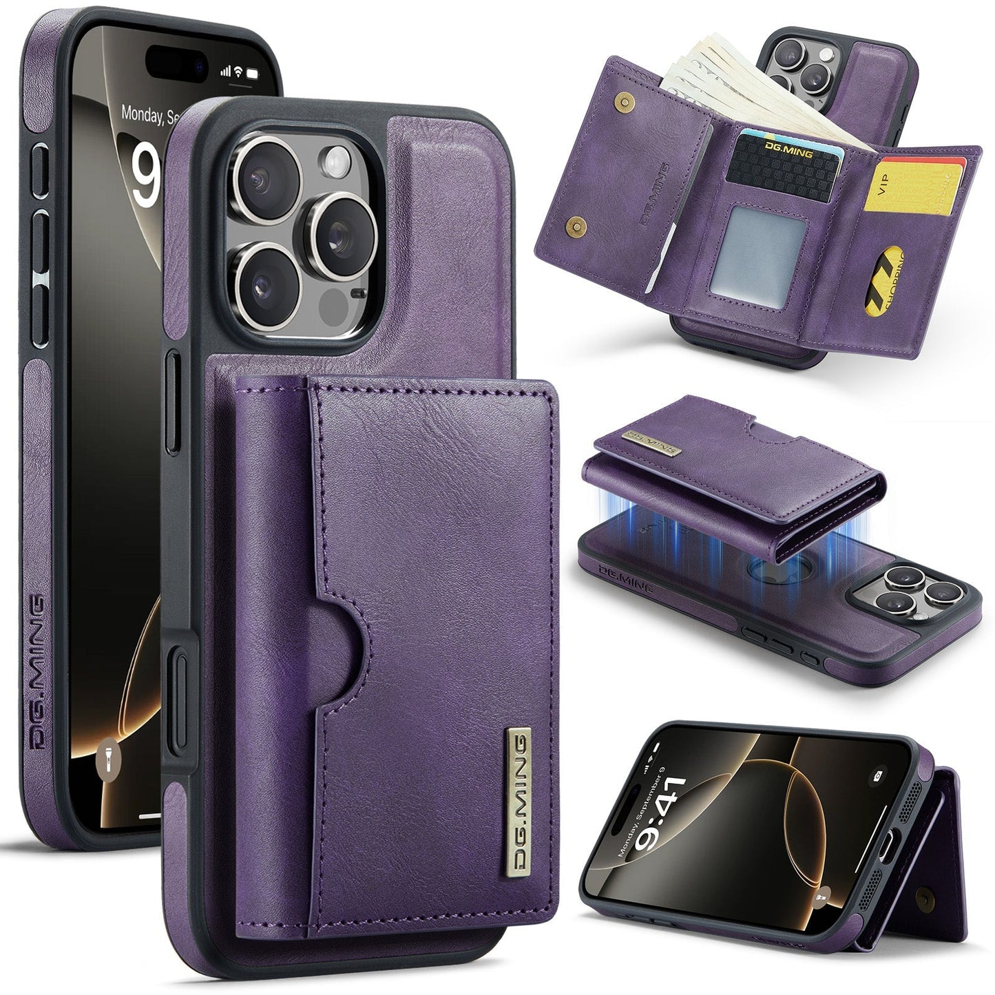 New 2-IN-1 RFID Blocking Wallet Card Holder Leather Phone Case for iPhone
