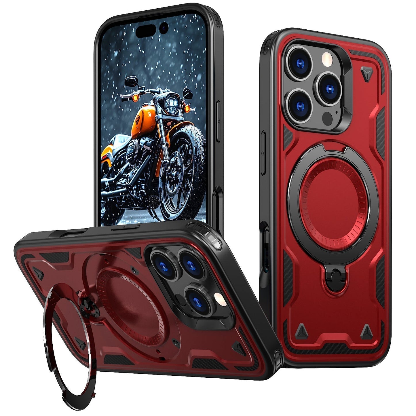New PC Hybrid TPU Armor MagSafe Ring Holder Phone Case for iPhone