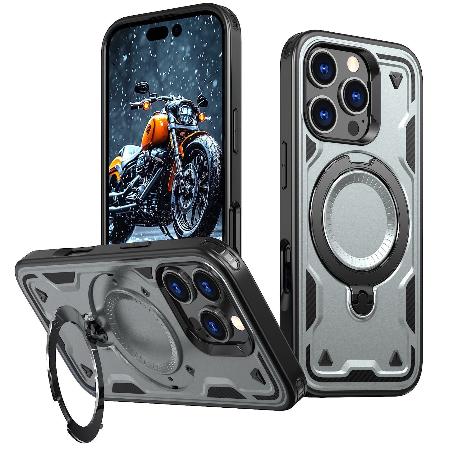 New PC Hybrid TPU Armor MagSafe Ring Holder Phone Case for iPhone