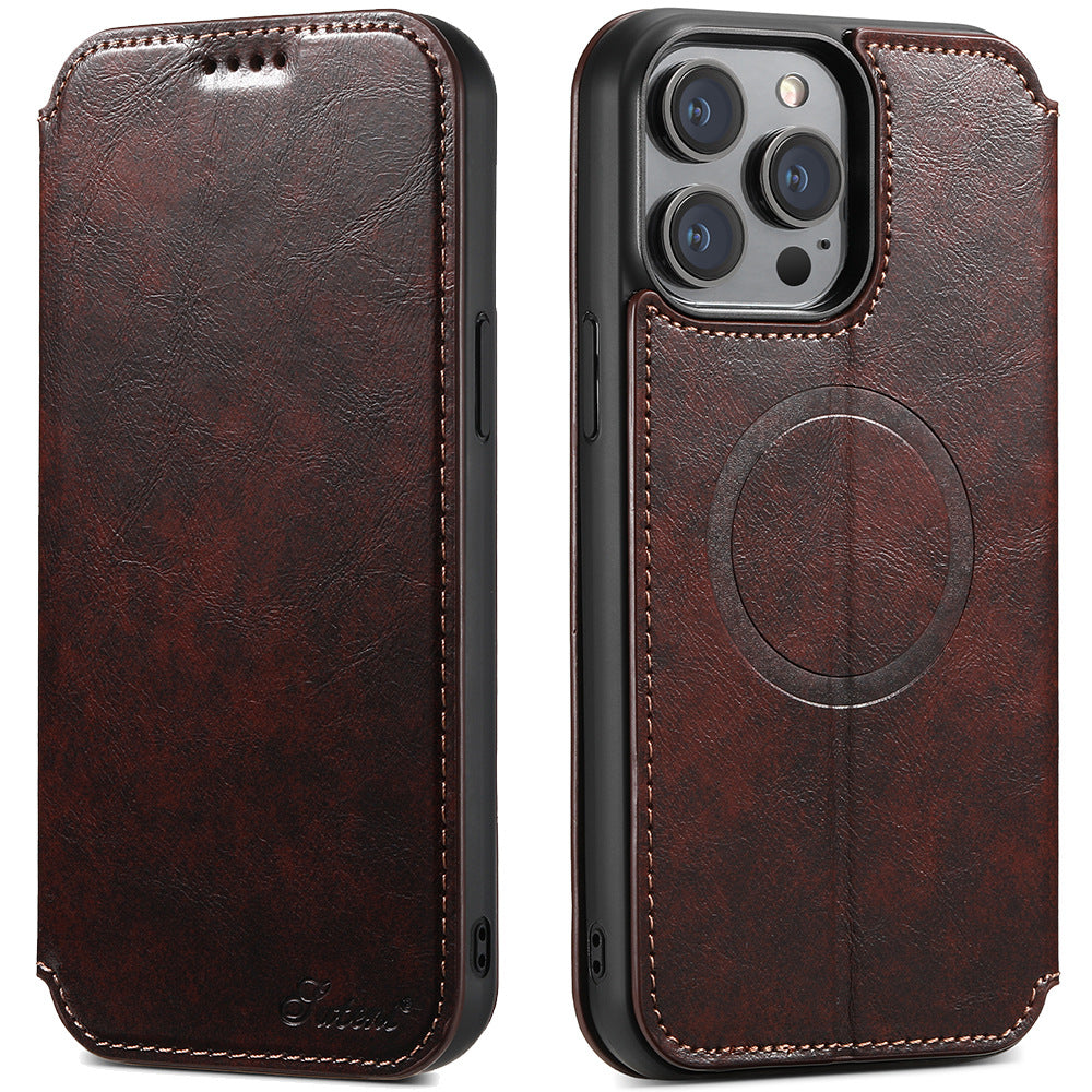 New Leather Card Holder Wireless Charging Phone Case for iPhone 16 Pro Max