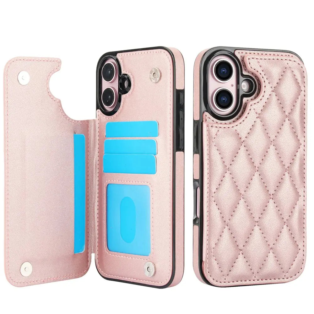 New RFID Blocking Card Holder Leather Phone Case for iPhone 16/16e/16 Pro/16 Plus/16 Pro Max
