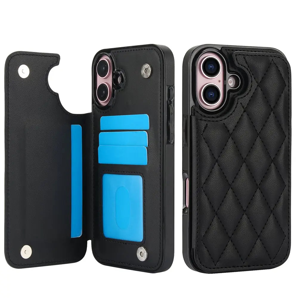 New RFID Blocking Card Holder Leather Phone Case for iPhone 16/16e/16 Pro/16 Plus/16 Pro Max