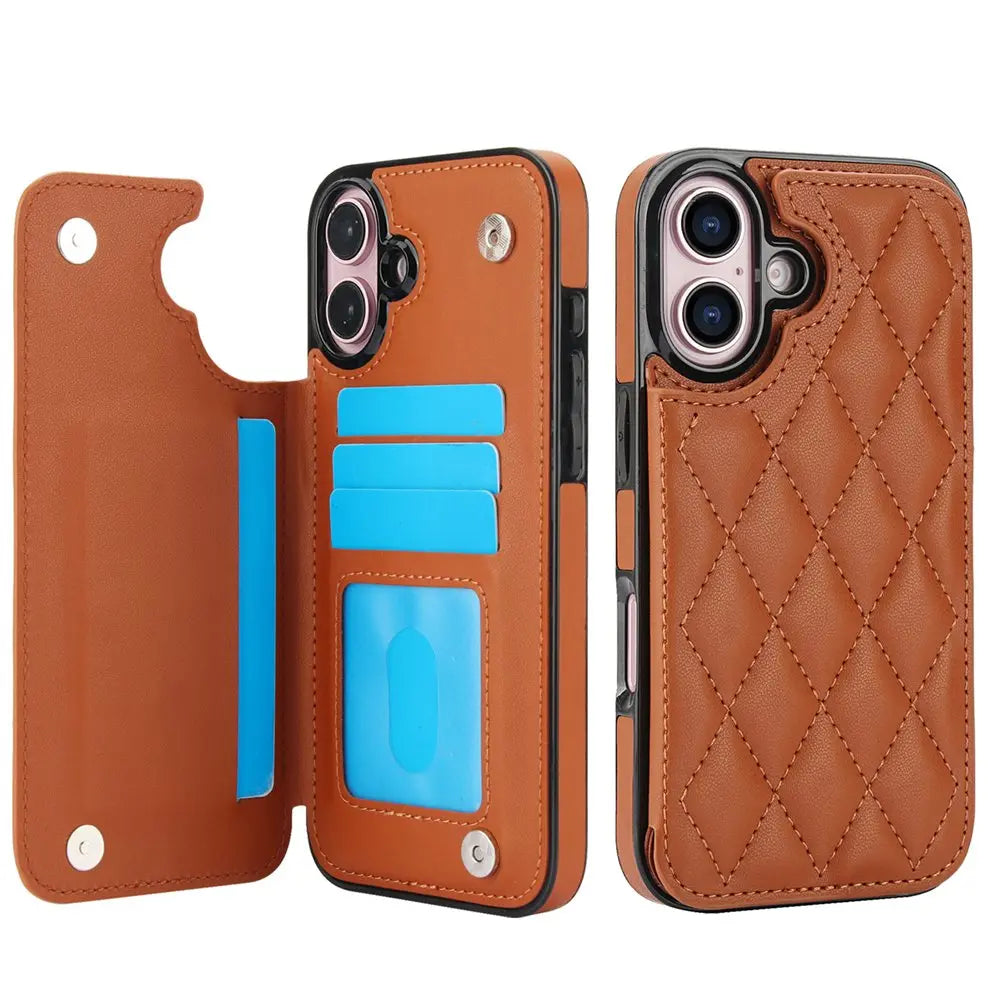 New RFID Blocking Card Holder Leather Phone Case for iPhone 16/16e/16 Pro/16 Plus/16 Pro Max