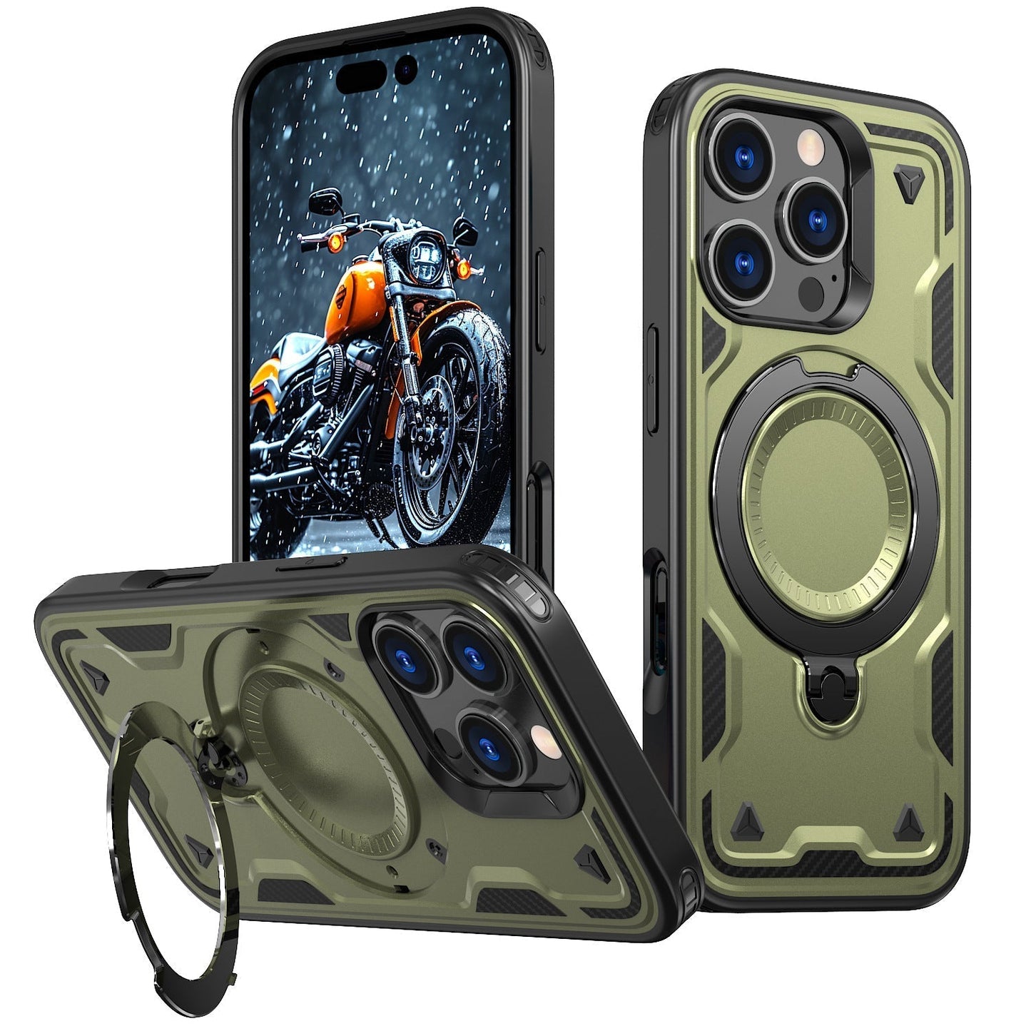 New PC Hybrid TPU Armor MagSafe Ring Holder Phone Case for iPhone