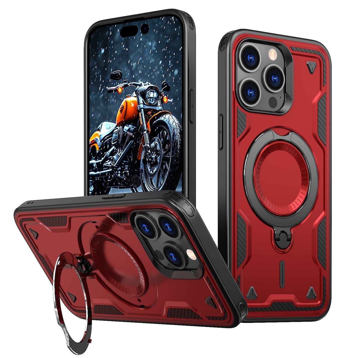 New PC Hybrid TPU Armor MagSafe Ring Holder Phone Case for iPhone
