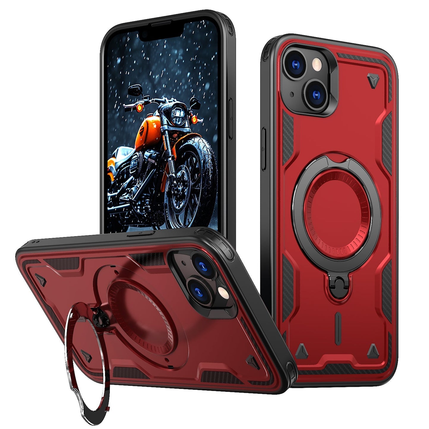 New PC Hybrid TPU Armor MagSafe Ring Holder Phone Case for iPhone