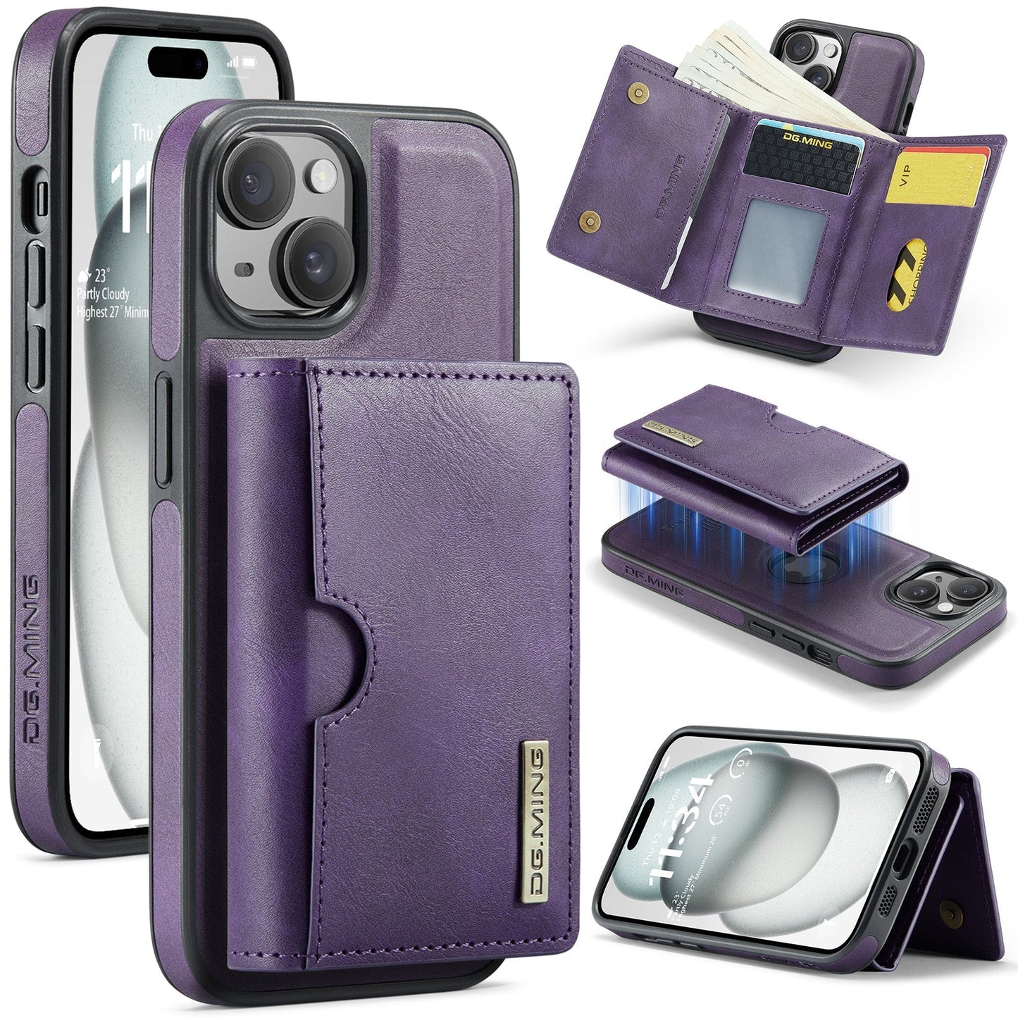 New 2-IN-1 RFID Blocking Wallet Card Holder Leather Phone Case for iPhone