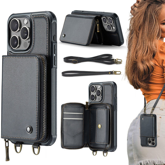 New RFID Blocking Crossbody Zipper Wallet Leather Phone Case for iPhone