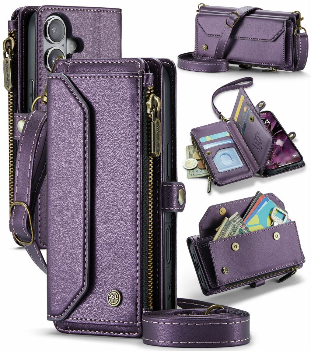 New RFID Blocking Zipper Wallet Supports Wireless Charging with Long and Short Lanyard Leather Phone Case for iPhone Air/17/17 Pro/17 Pro Max