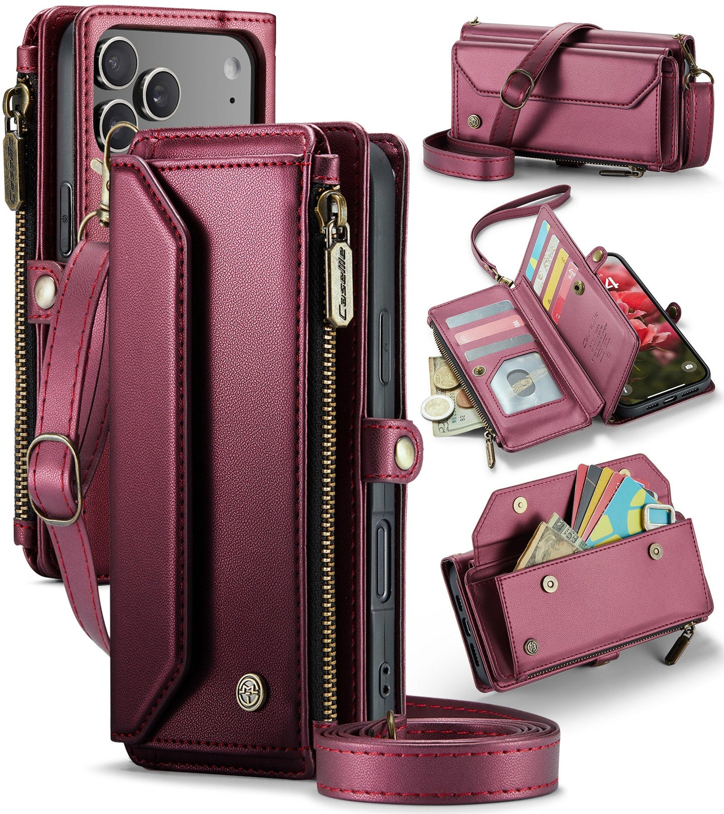 New RFID Blocking Zipper Wallet Supports Wireless Charging with Long and Short Lanyard Leather Phone Case for iPhone Air/17/17 Pro/17 Pro Max