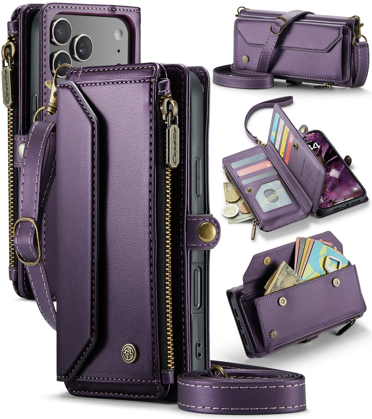 New RFID Blocking Zipper Wallet Supports Wireless Charging with Long and Short Lanyard Leather Phone Case for iPhone Air/17/17 Pro/17 Pro Max