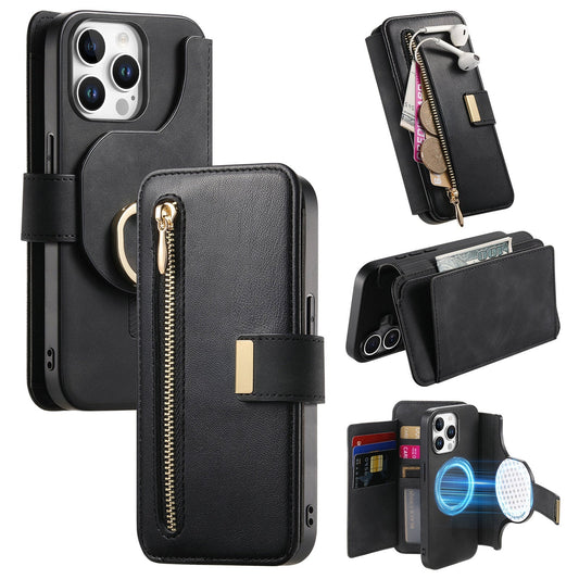 New RFID Blocking Zipper Wallet Magnetic Leather Phone Case for iPhone