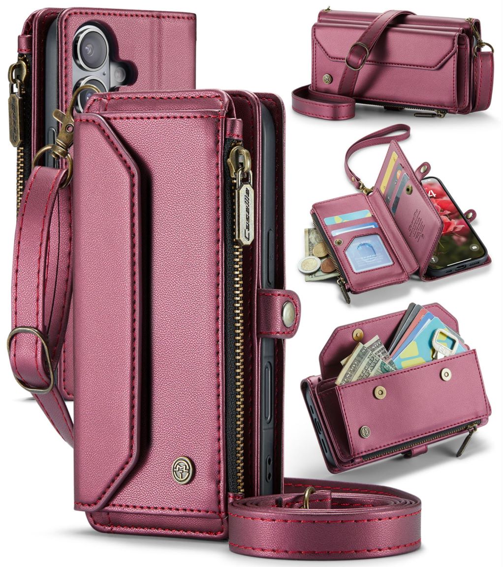 New RFID Blocking Zipper Wallet Supports Wireless Charging with Long and Short Lanyard Leather Phone Case for iPhone Air/17/17 Pro/17 Pro Max