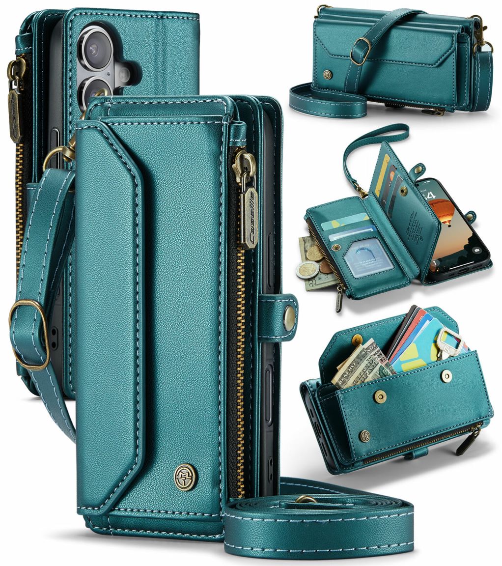 New RFID Blocking Zipper Wallet Supports Wireless Charging with Long and Short Lanyard Leather Phone Case for iPhone Air/17/17 Pro/17 Pro Max